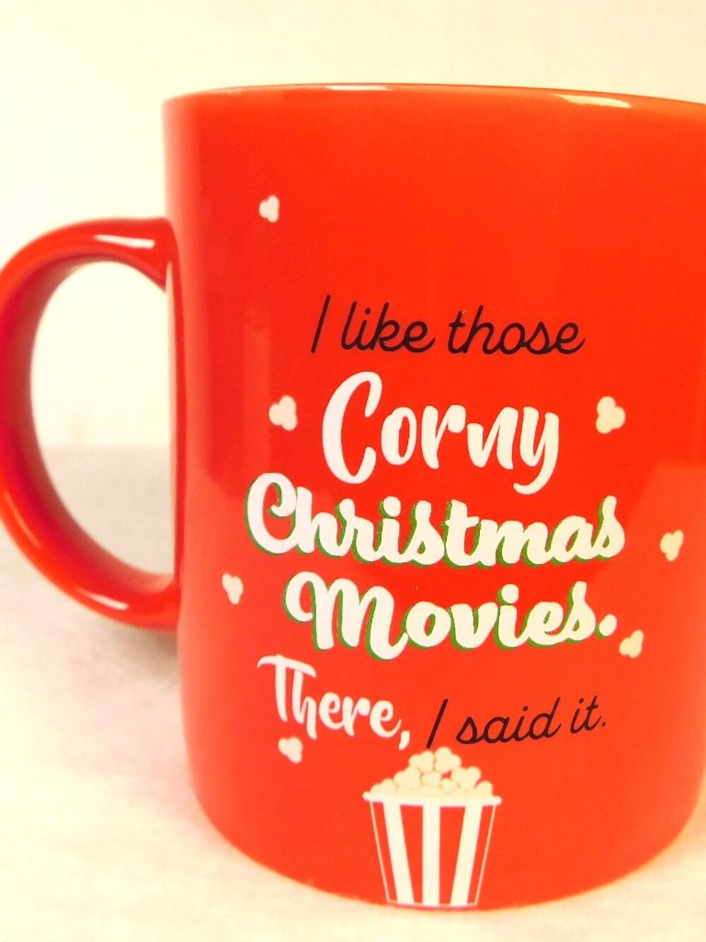 Mistletoe Marathon Red Christmas Mug "I like those Corny Christmas Movies" New